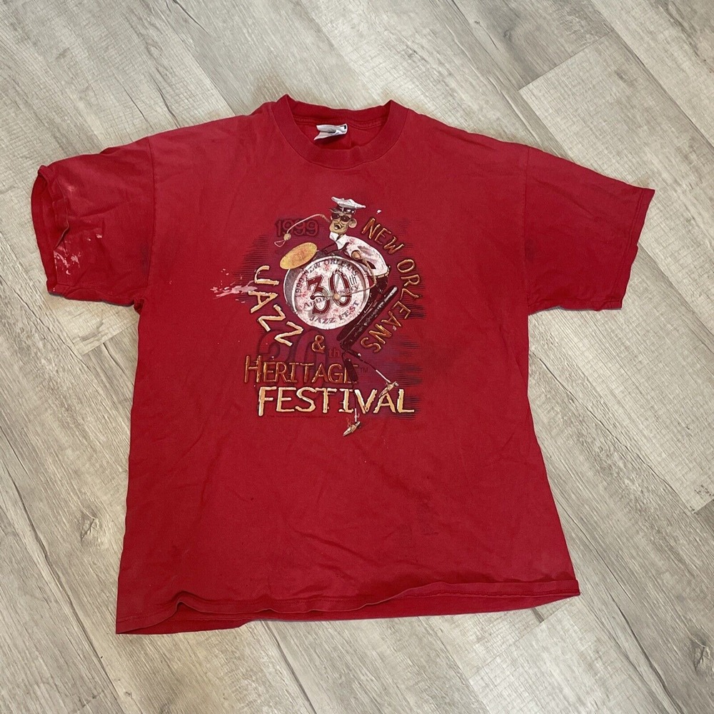 New Orleans Jazz & Heritage Festival 30th Anniversary T Shirt (1999) Red   VTG‎